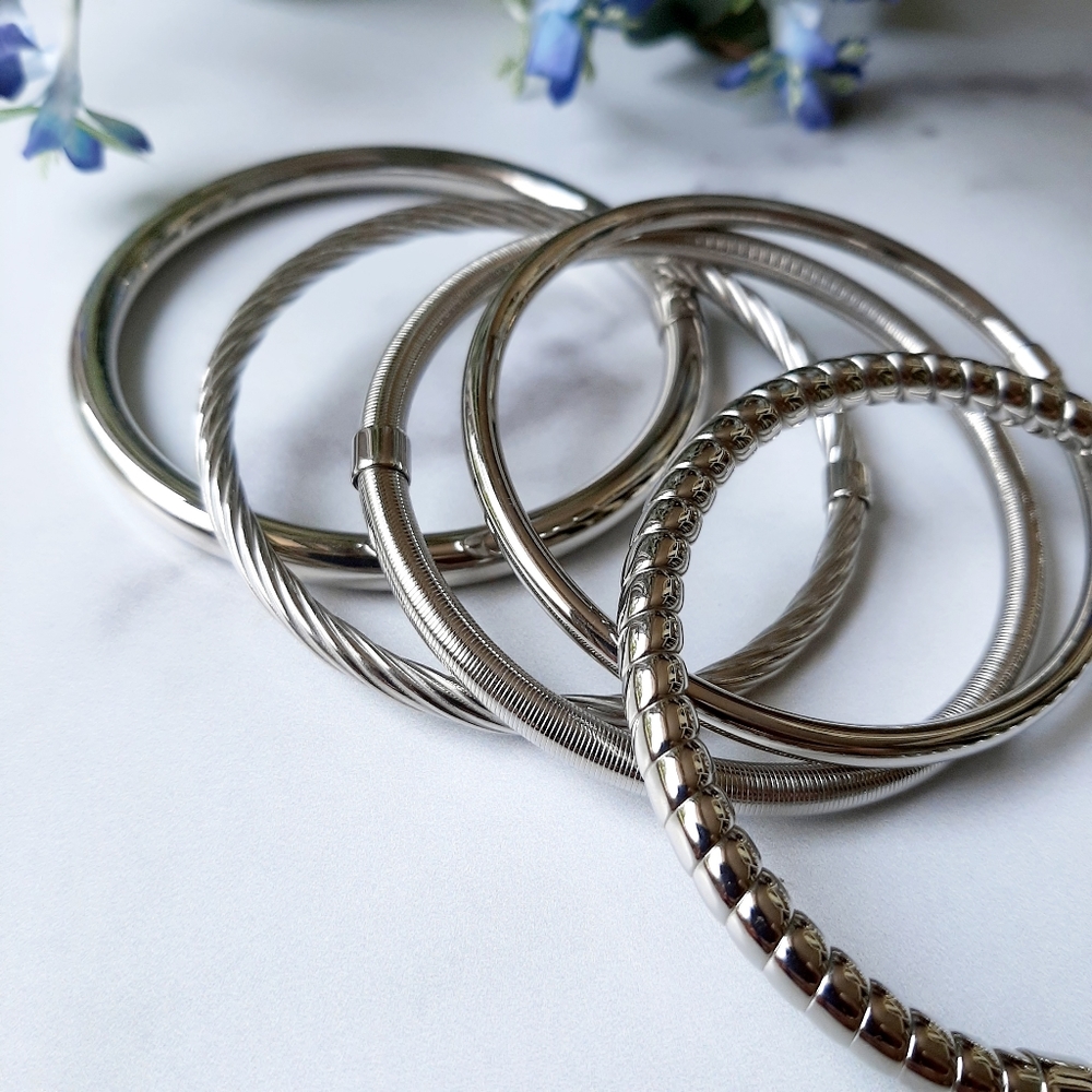Silver Bangle Bracelets Set of 5